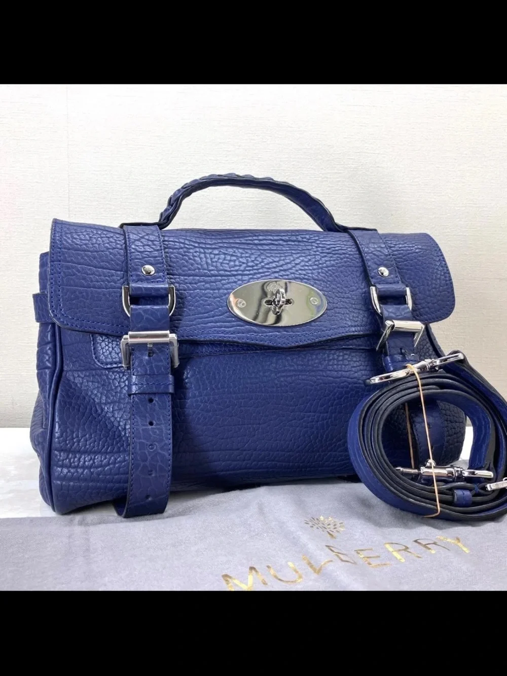 Mulberry Deep Blue Textured Leather Satchel with Top Handle